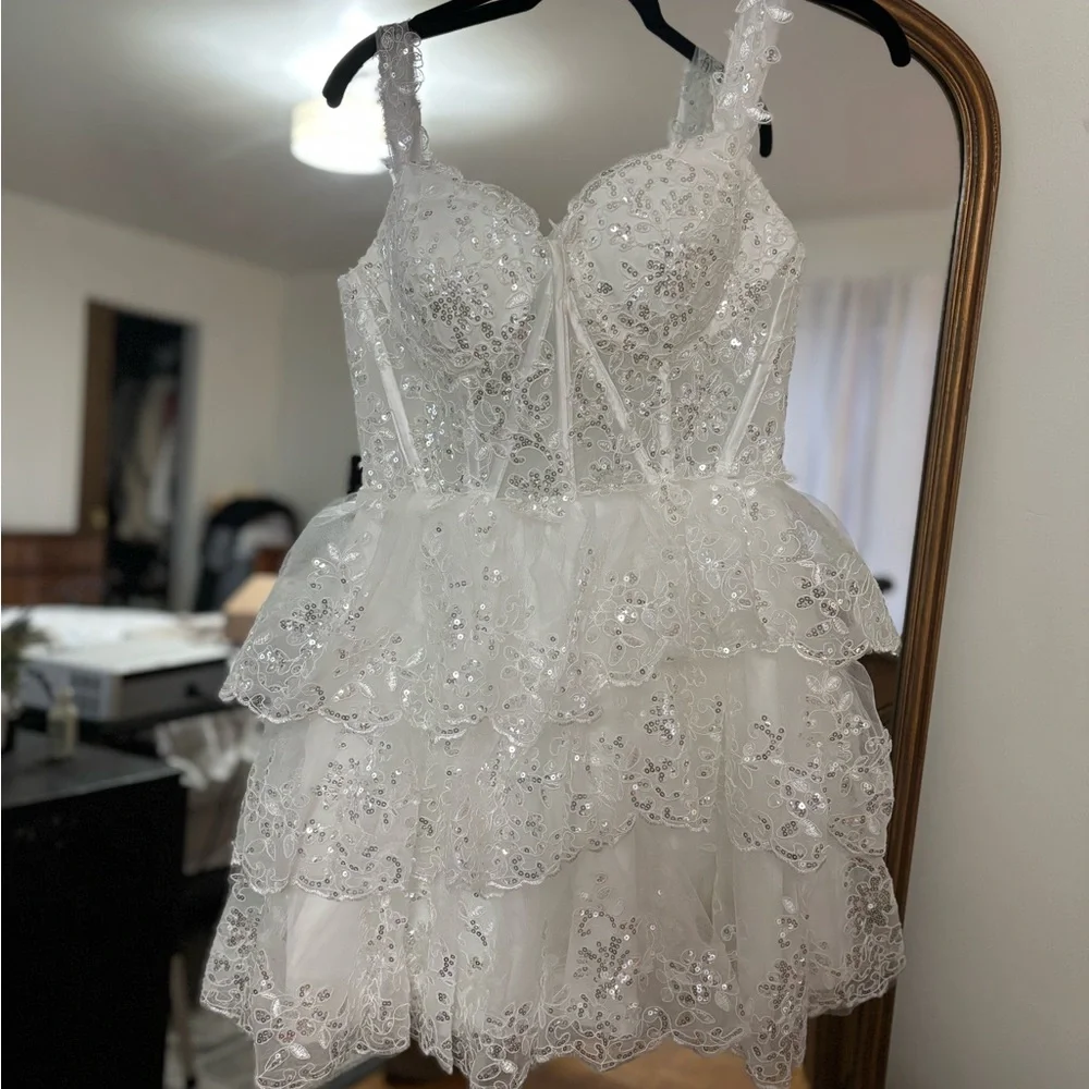 White Lace Sequin Dress - Picture 2 of 4